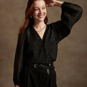 Banana Republic Chiffon Blouson-Sleeve Crinkle Blouse